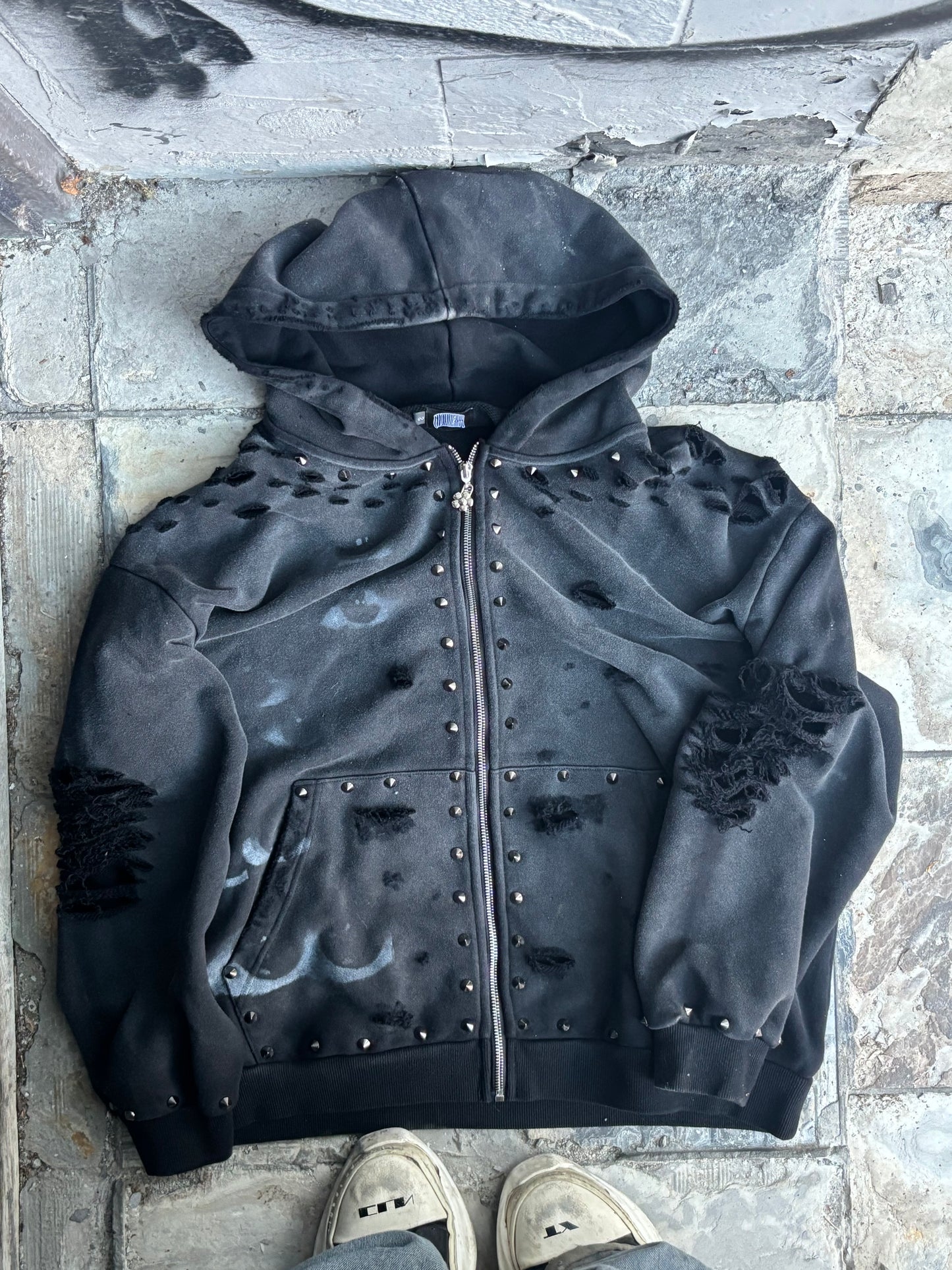 BLACK ON BLACK SPIKED “EMO” ZIP UP HOODIE