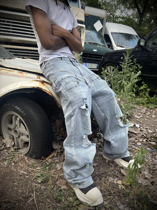 “NOT JUST HUMAN”  DENIM JEANS (LIGHT BLUE