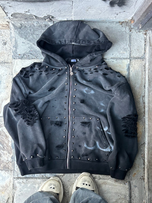 BLACK ON BLACK SPIKED “EMO” ZIP UP HOODIE