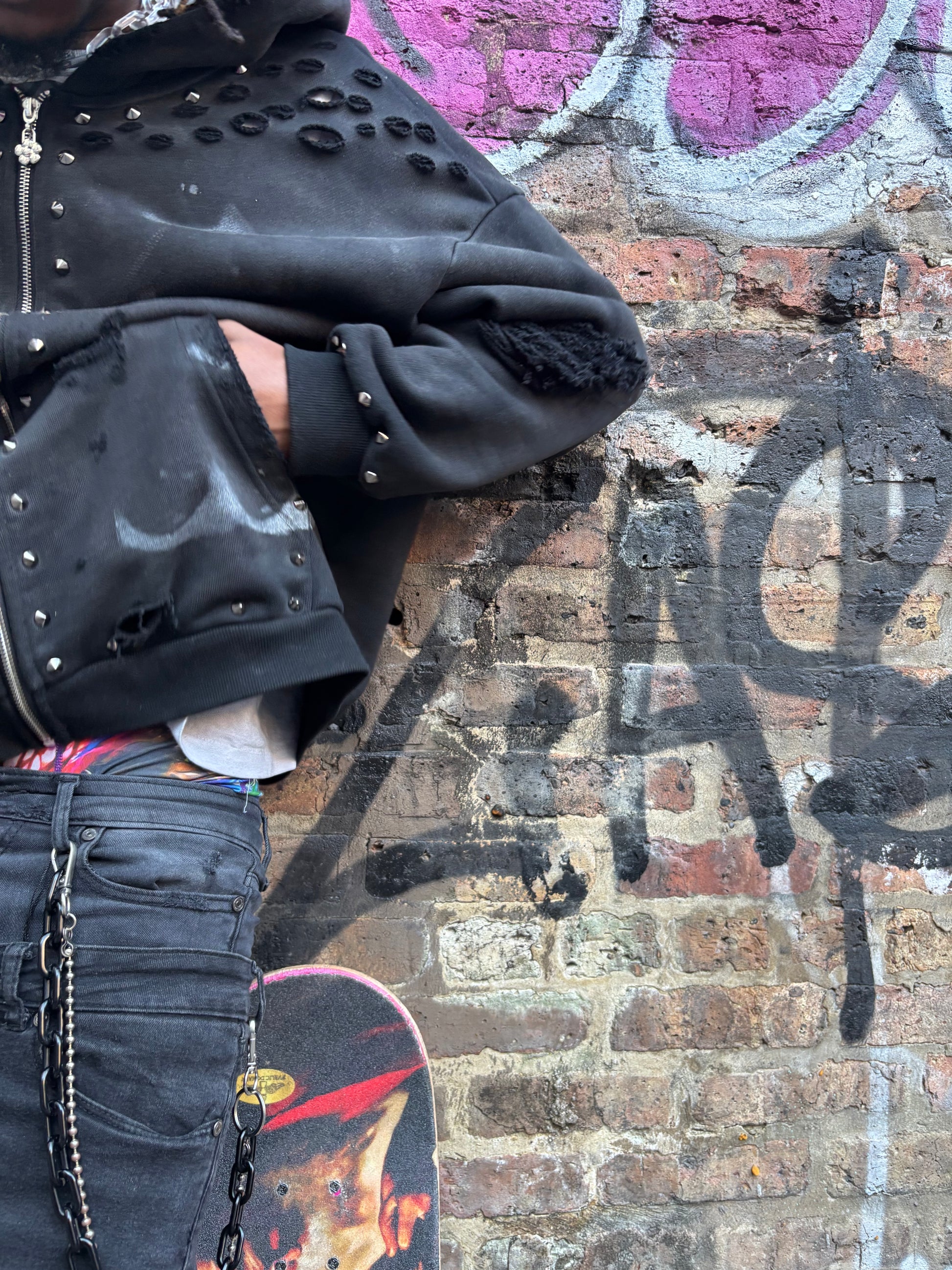 BLACK ON BLACK SPIKED “EMO” ZIP UP HOODIE